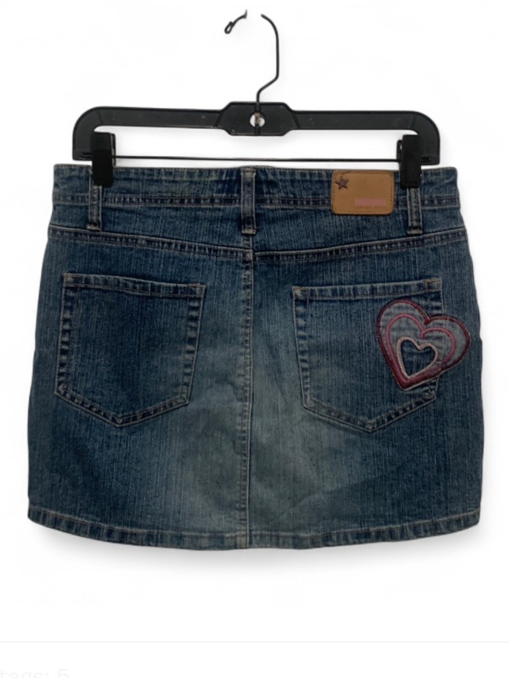 Y2K Bubblegum Denim Mini Skirt with Heart Patch - Blue
